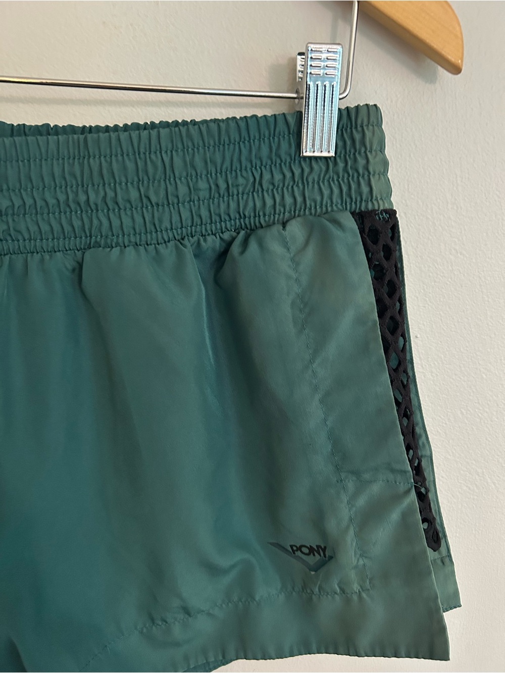 Pony Teal Green Athletic Shorts with Black Mesh Trim